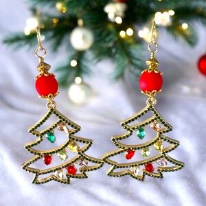Handcrafted Holiday Sparkle Christmas Tree Earrings